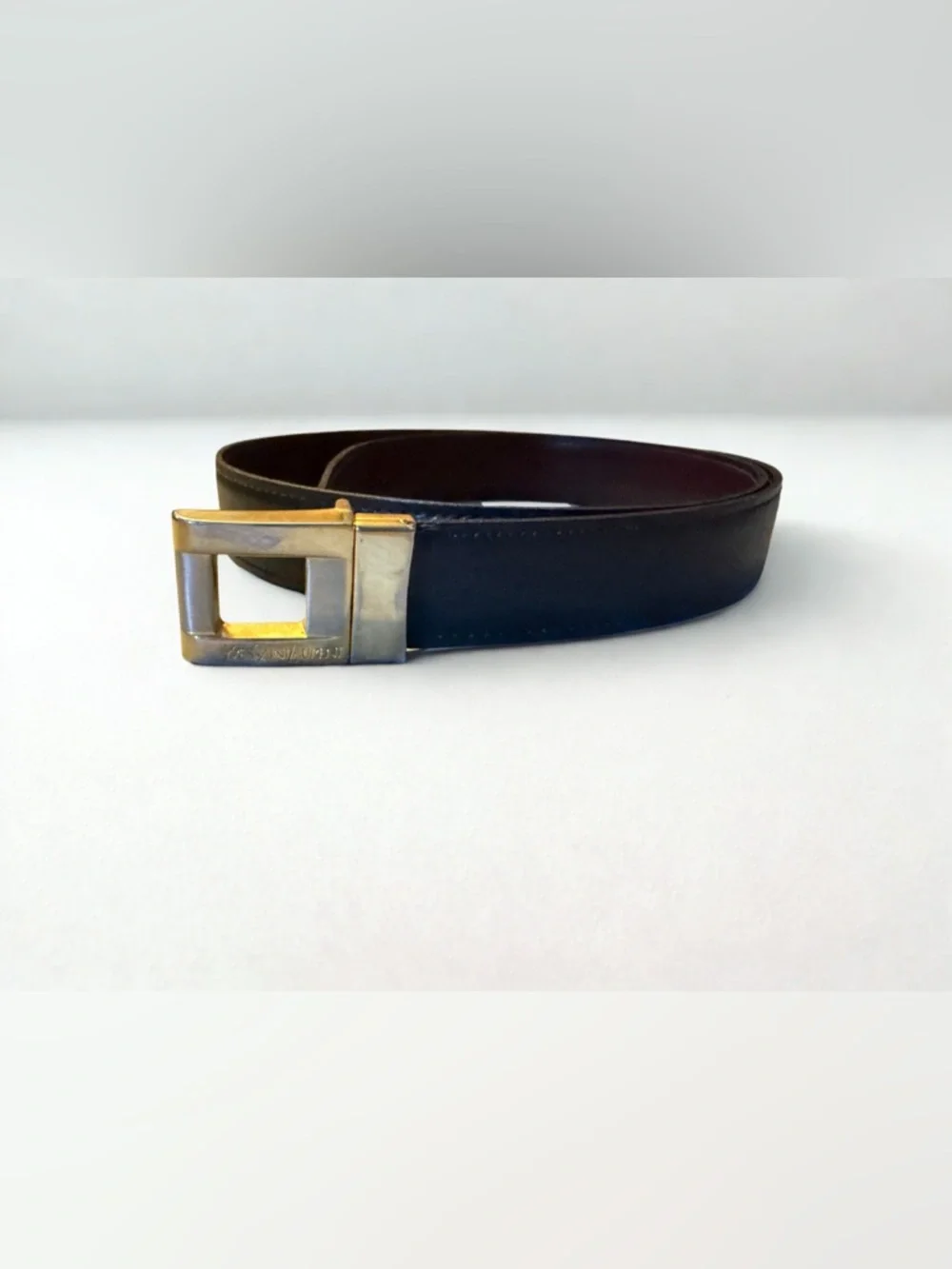 Yves Saint Laurent Black Vintage Leather Belt with Gold-Tone Buckle